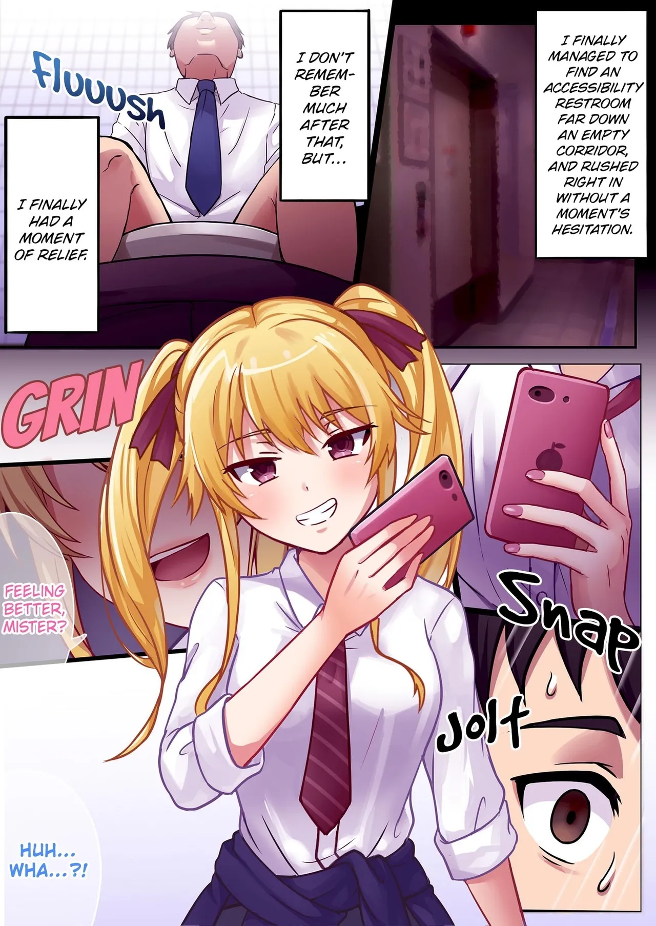 Kyouyuu Toilet de JK ni Sakuseisarete Shofuki Shichatta Ryman no Hanashi. | Sprayed on and Squeezed by a High School Girl in the Bathroom. page 4 full
