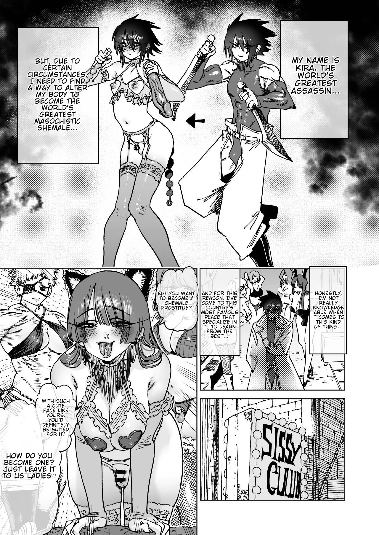 "Mesu Ochi" Sekai Saikyou no Koroshiya Self Mesu-ka Kaizou | The World's Strongest Assassin Self-Feminization page 7 full