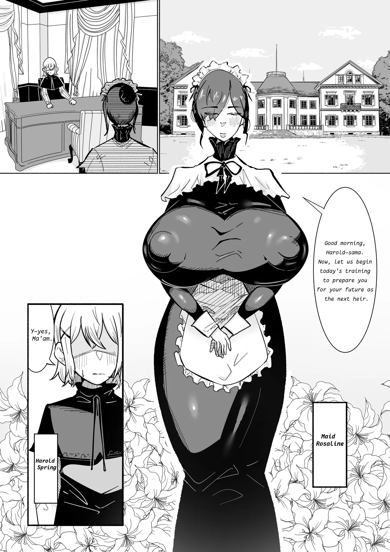 A story about a boy getting back at an expressionless, sadistic maid who teased his little penis. page 2 full