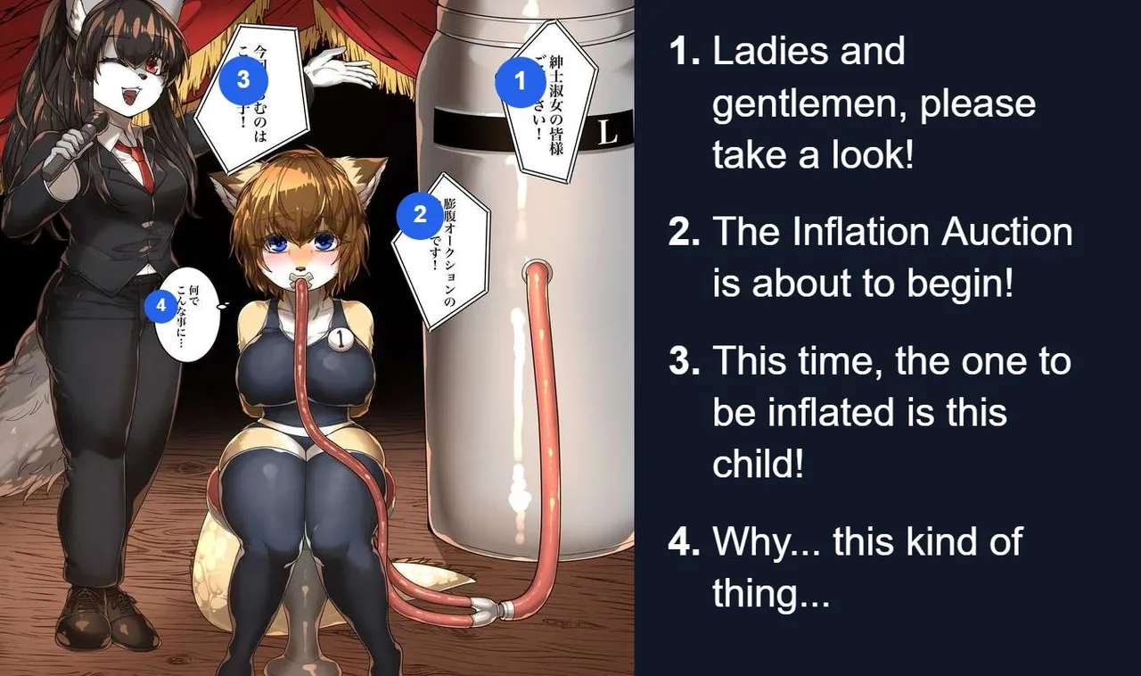 A female furry girl gets bloated and fills the entire venue at the belly auction page 1 full