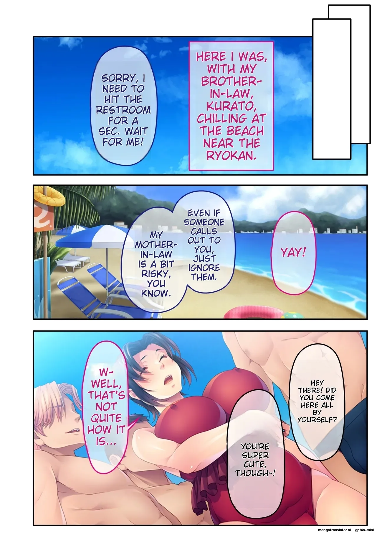 The busty promiscuous mom seduced by the playboys ~ The laid-back stepmom transforms a beach babe! Mosaic Comic Compilation page 3 full