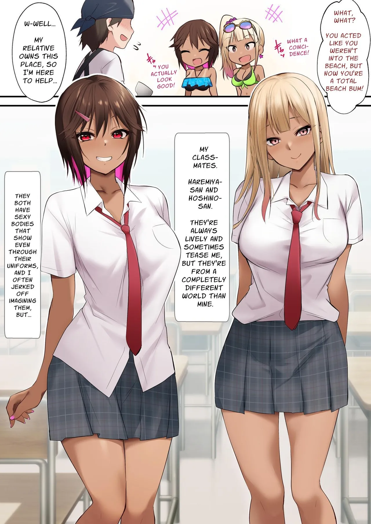 Umi no Ie de Baito shitetara Kuro Gyaru Doukyuusei ni Gyaku Nan sarete Asedaku Doutei Sotsugyou shita Natsu no Hi | Was working at a Beach when Two Tanned Gals Seduced Me & Popped My Cherry on a Sweaty Summer Day page 4 full