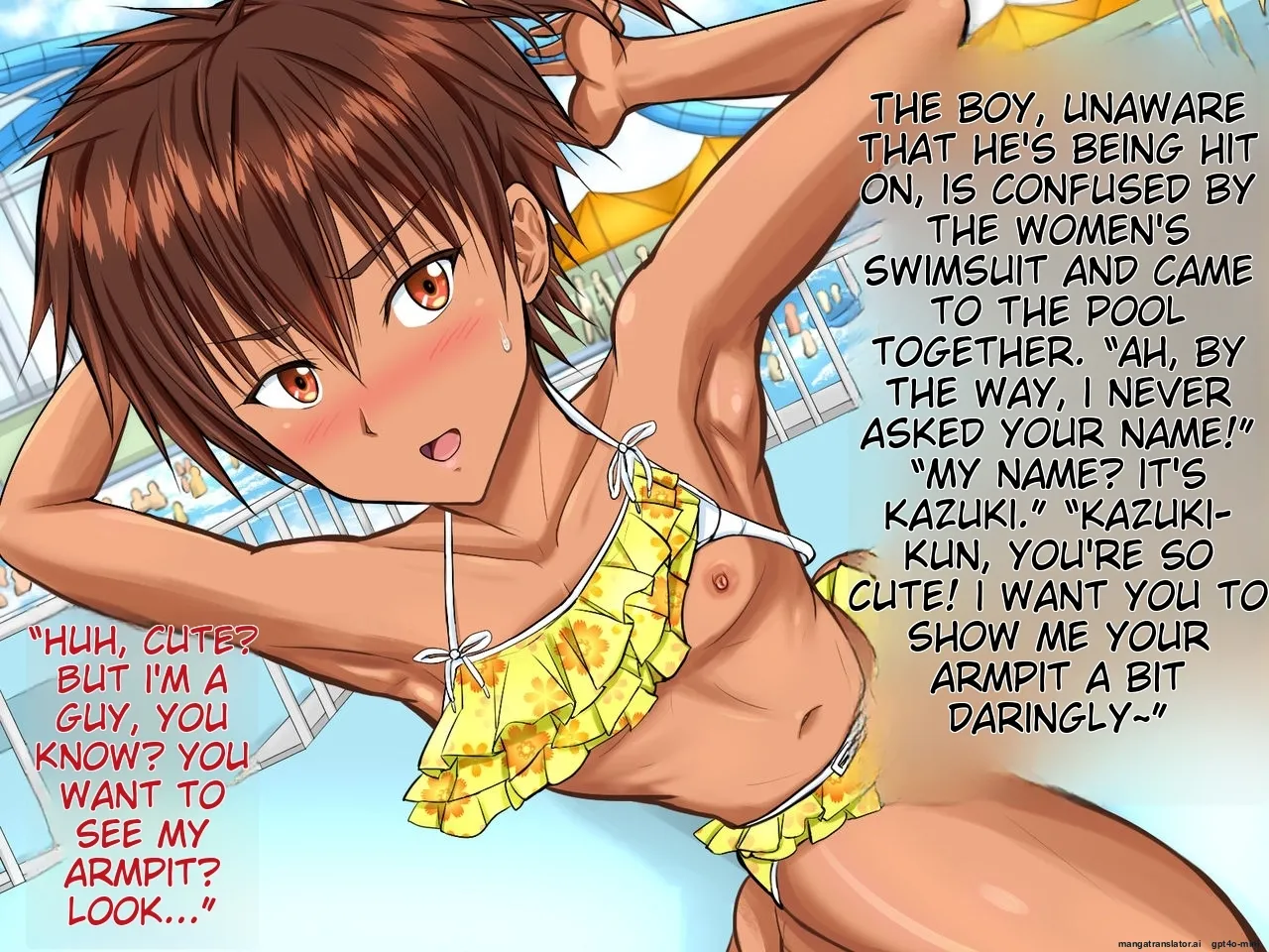 Mizugi Josou Semen Pool Nanpa shitara Onnamono no Mizugi de Hatsujou shita Otokonoko-tachi page 4 full