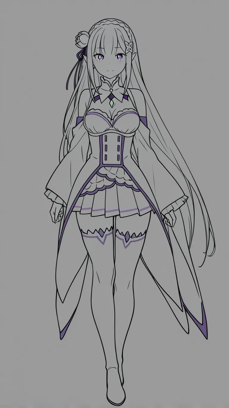 （AI-generated）Emilia's light colored line art style page 7 full