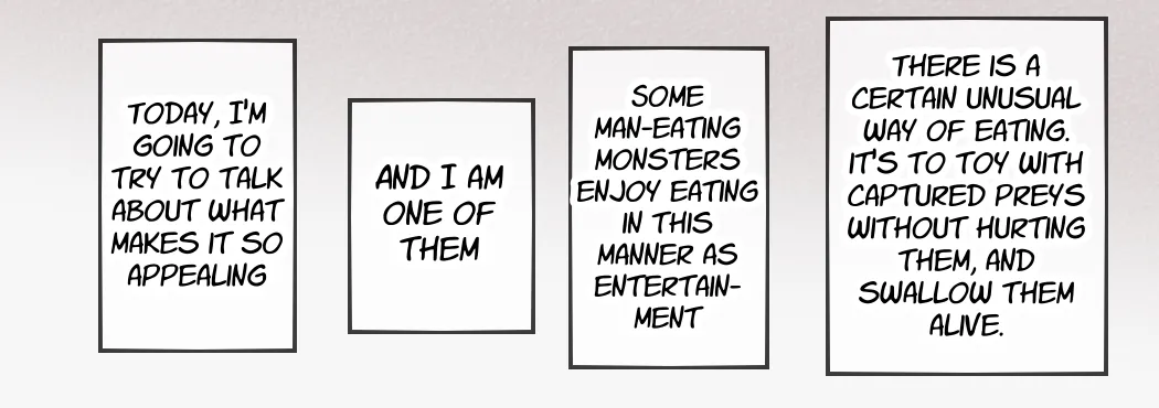 A giant fox girl swallows humans whole while reviewing food in a vore manga page 1 full