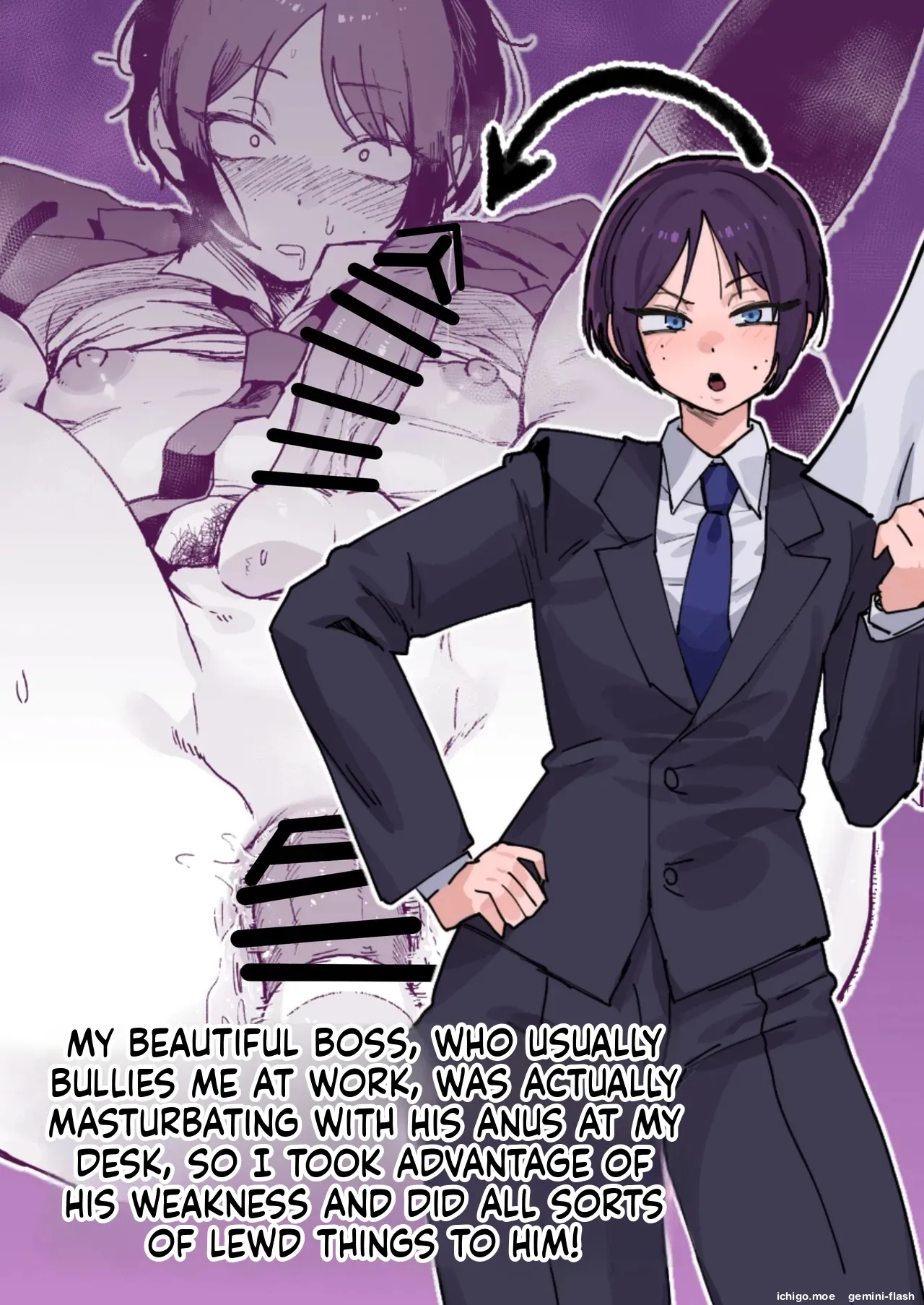 My beautiful boss  was masturbating anally at my desk, so I took advantage of his weakness to do all sorts of lewd things to him! page 1 full