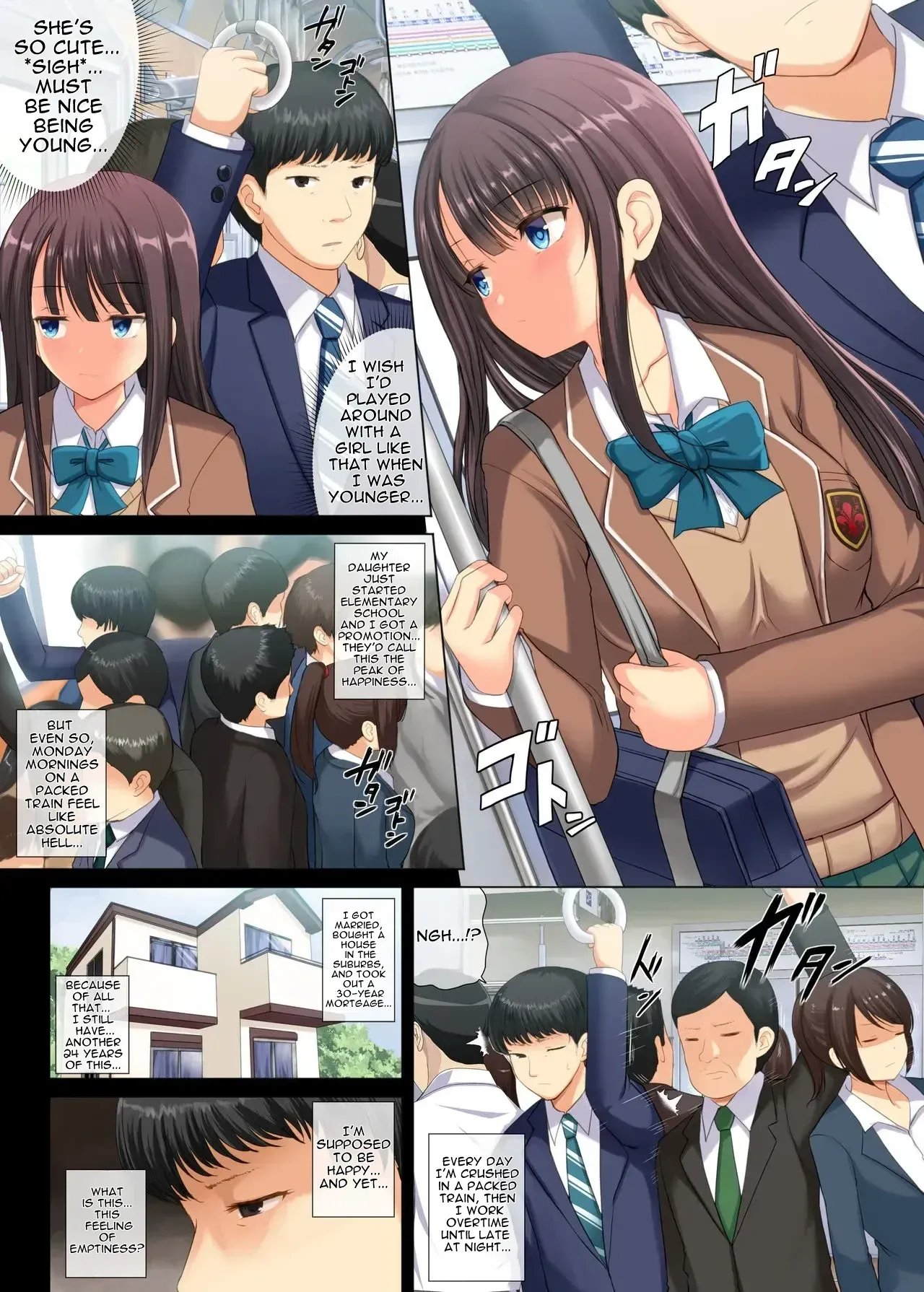 A story about a serious salaryman corrupted by a nympho high school girl. page 2 full