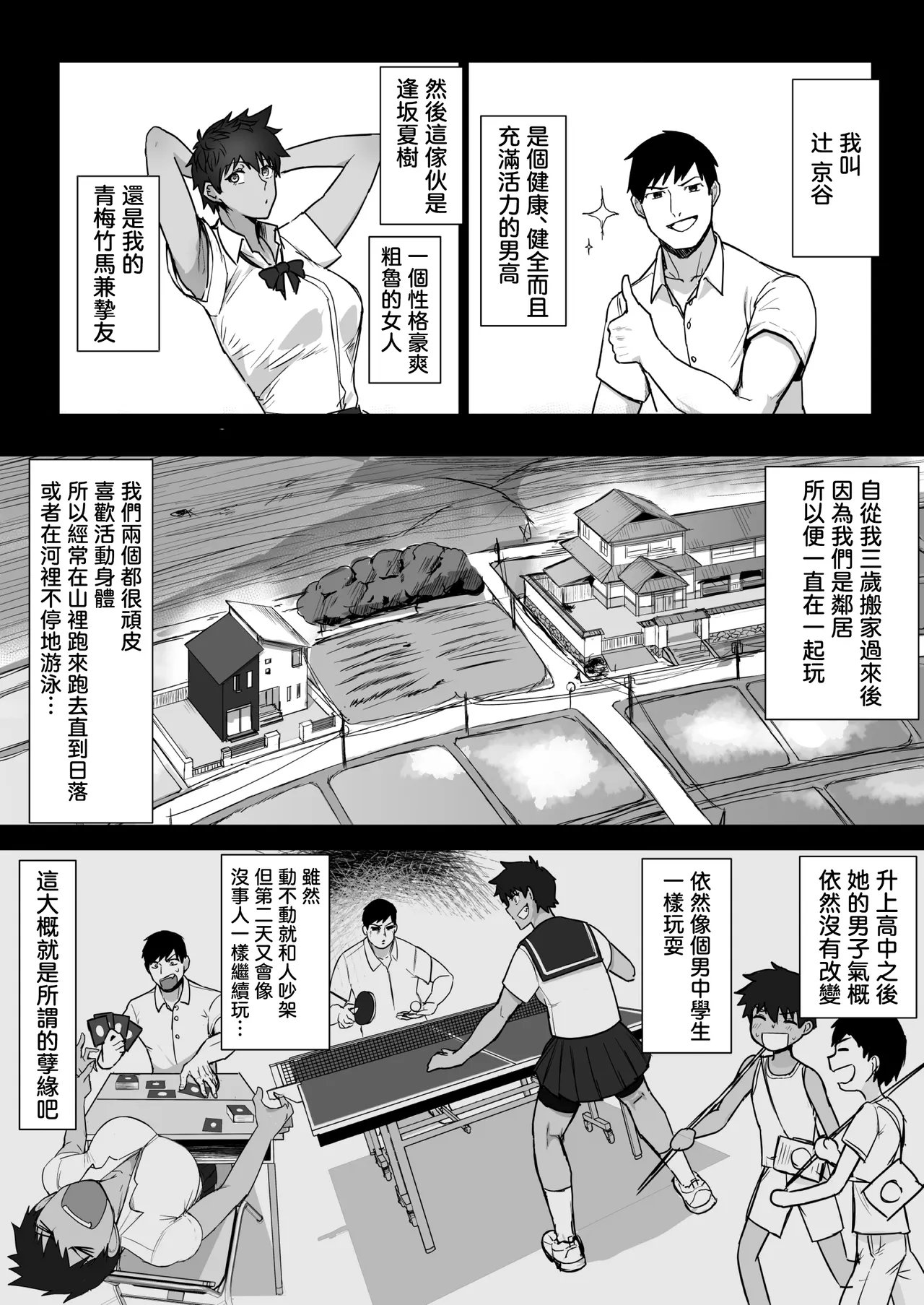 Boish de Takashinchou na Kasshoku Oreko-domo to Ase-mure Icharabu Ecchi Shimakuru Hon | 和帥氣高挑的黑皮自稱俺的幼馴染盡情悶汗纏纏綿綿做愛的故事 page 3 full