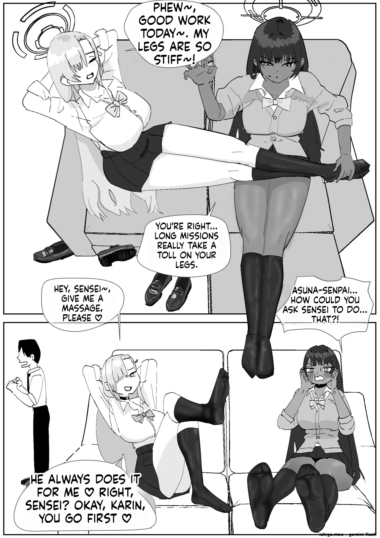 Karin & Asuna: Disposing of Masochistic Trash-Sperm with Super-Stinky Foot Masturbation page 1 full