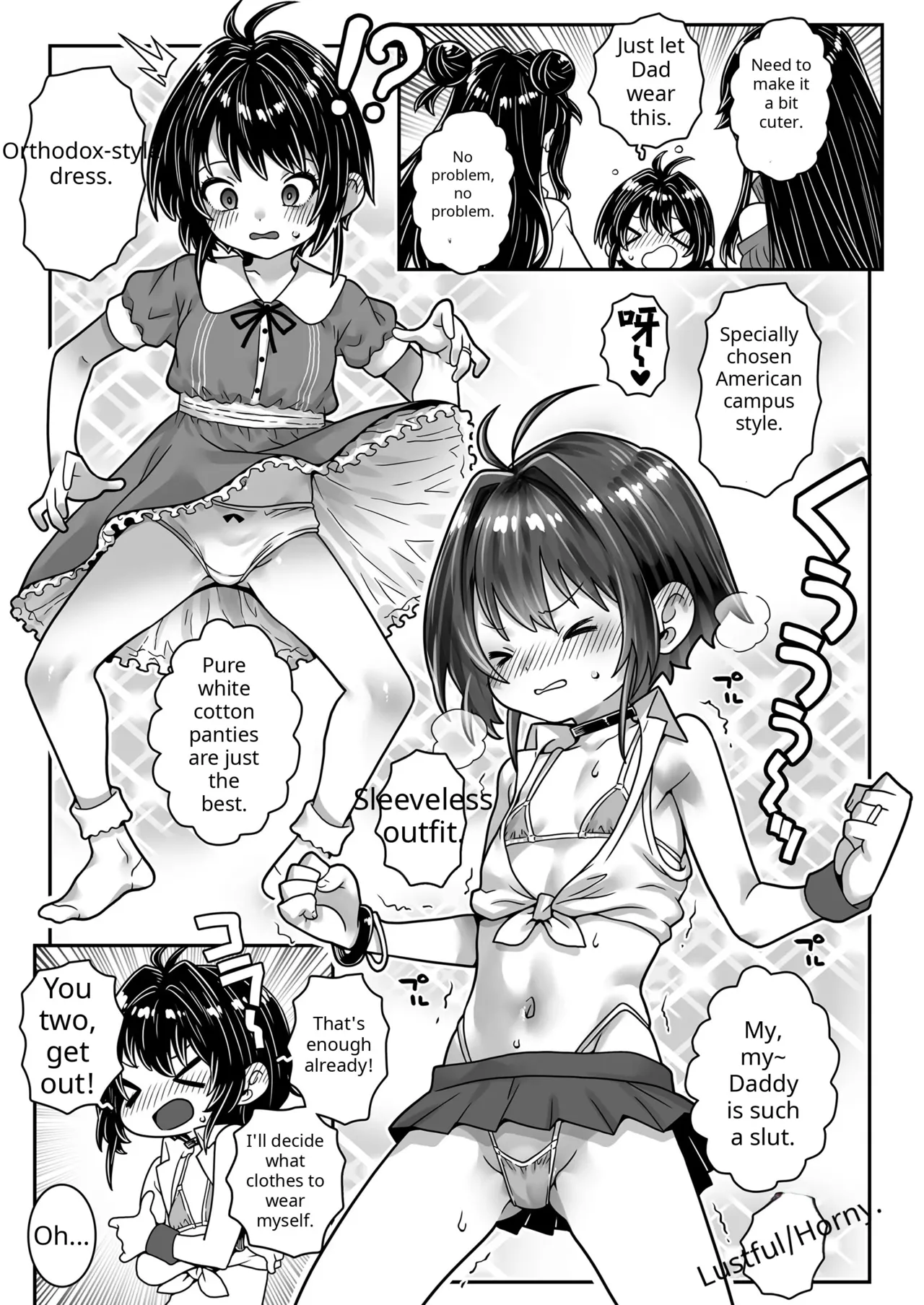 Dad, having contracted "middle-aged male feminization syndrome," became a plaything for his wife and daughter. page 9 full