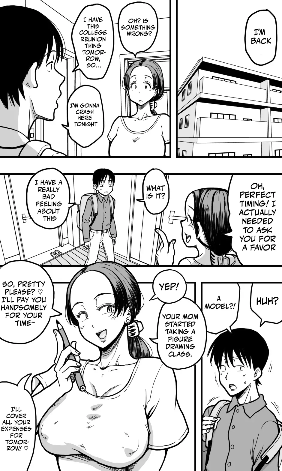 I was acting as a nude model for my mom, but then... I caught a glimpse of her panties, got a boner, and well... page 3 full
