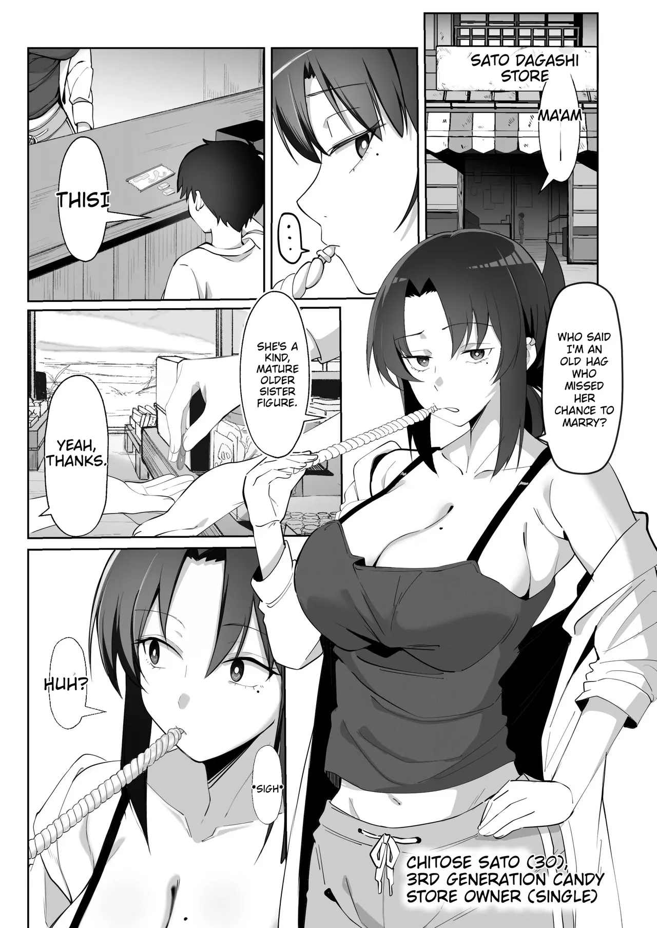 15-Nen-buri ni Saikai shita Dakashiya no Ikiokure Nagachichi Onee-san wa Ooatari | Reuniting after 15 years, the unmarried older sister who runs the penny candy shop is a total knockout. page 4 full