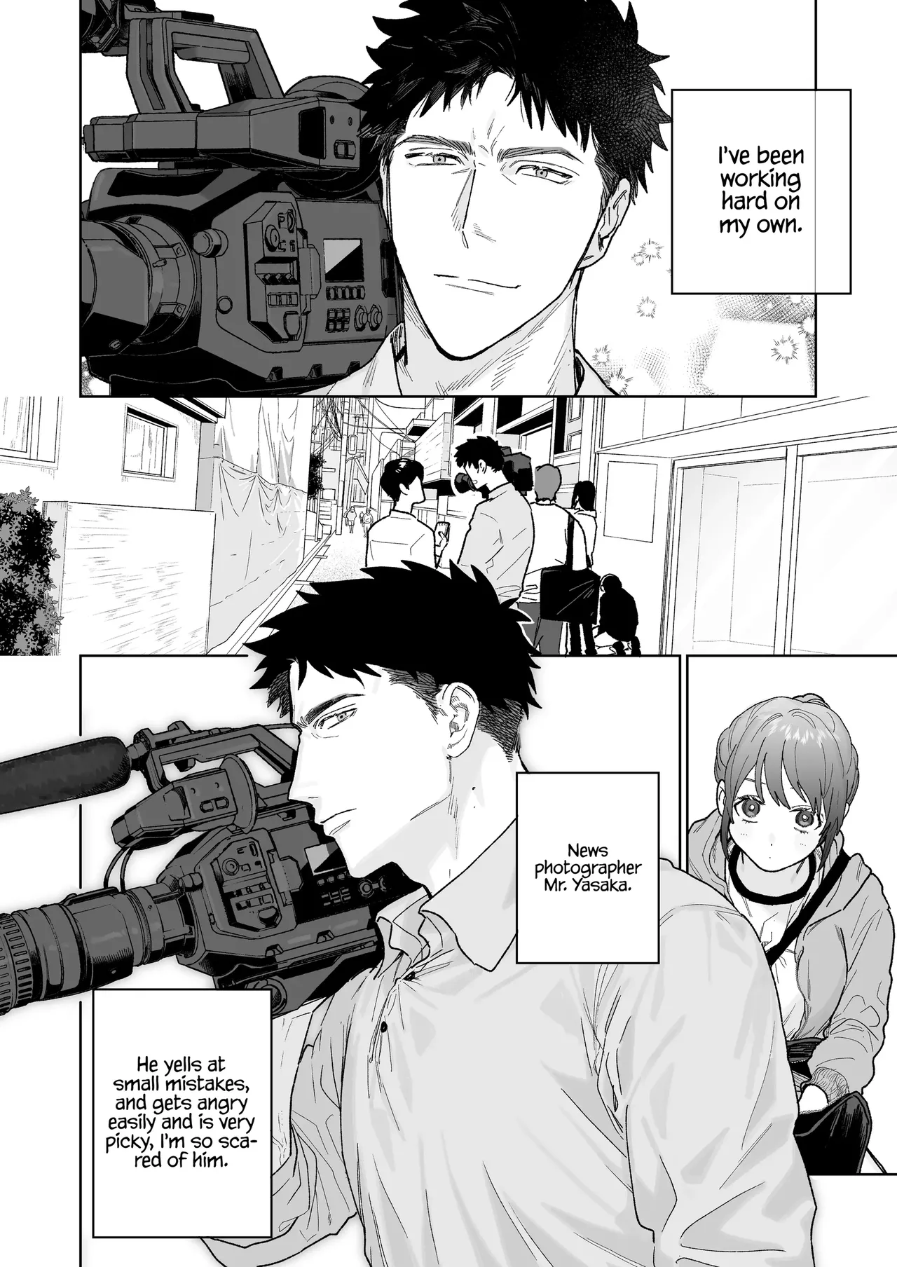 Kowamote cameraman Yasaka-san ga watashi o suki tte maji desu ka!? | Is it true that tough-looking cameraman Yasaka-san likes me!? page 4 full