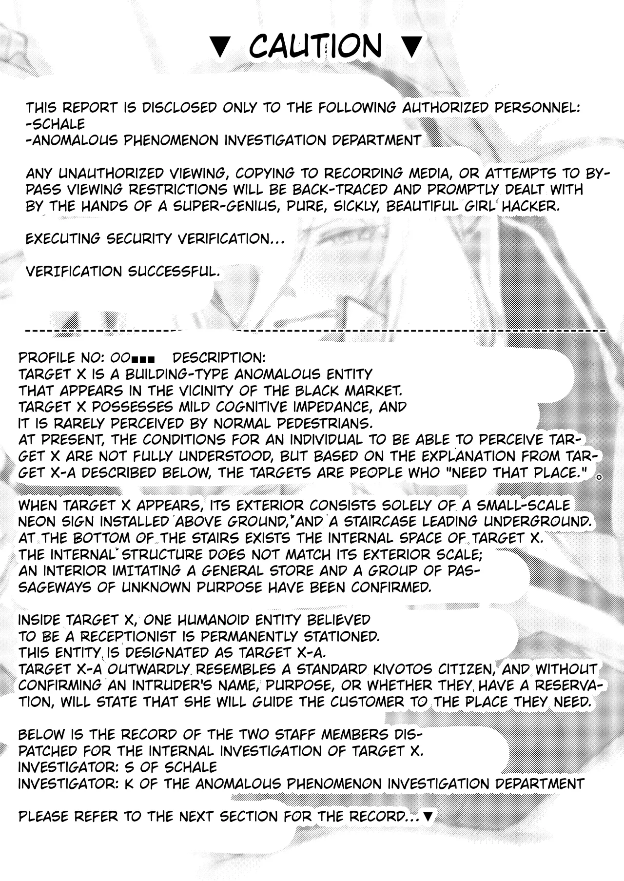 Tokuigenshou Sousabu - Katsudou Houkokusho K | Special Phenomenon Investigation Task Force - Activity Report K page 2 full