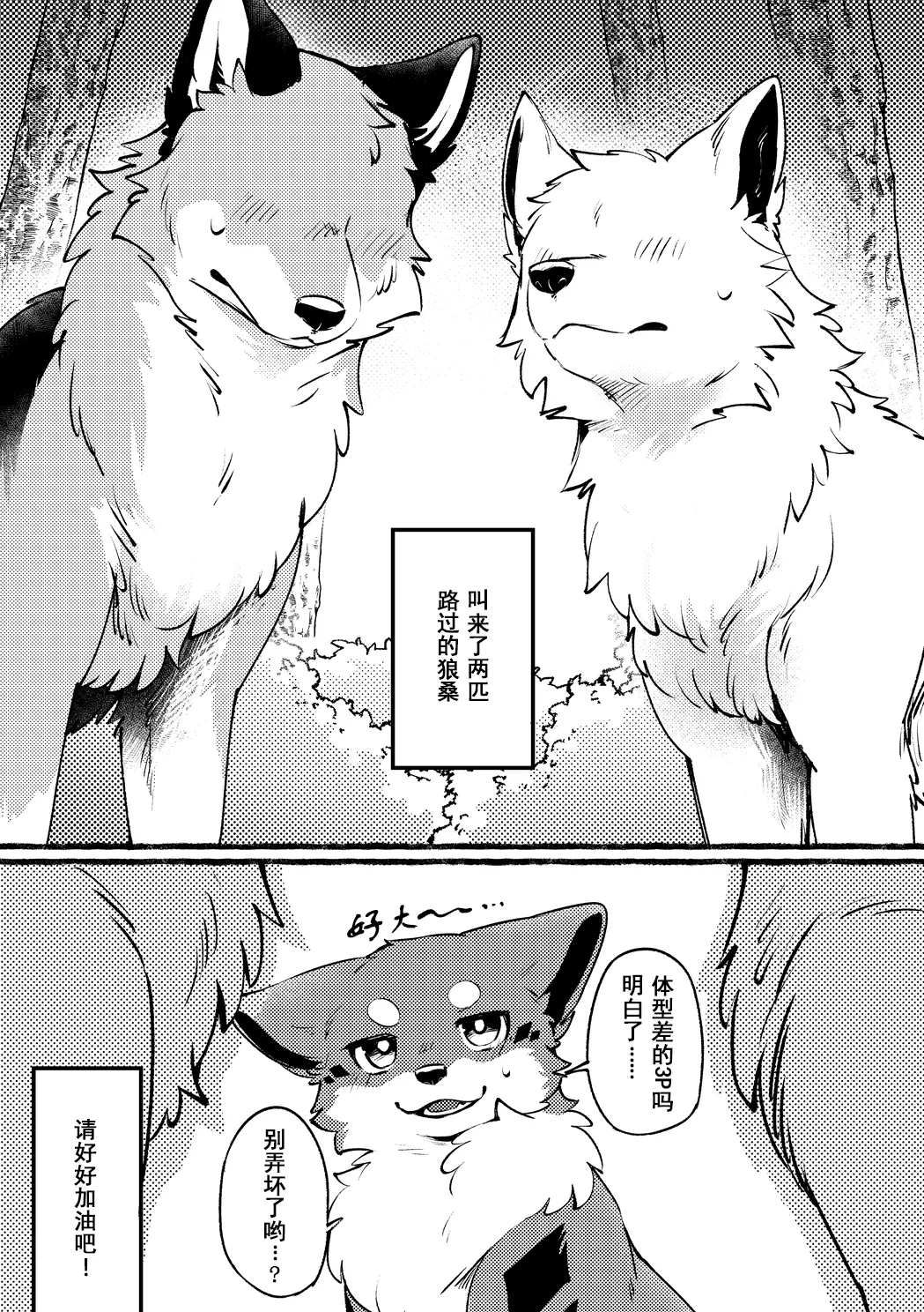 Kitsuneinu ga Dekkai Ookami-san-tachi to 3P Suru Dake. | 狐犬只是和大狼们进行3P而已。 page 3 full